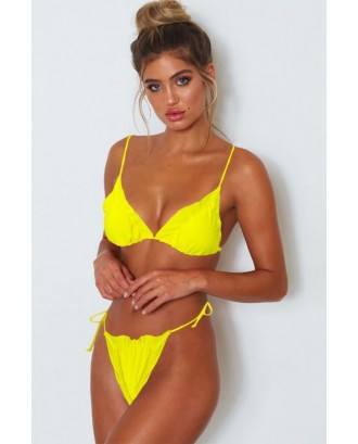Yellow Halter Tie Sides Triangle Thong Beautiful Swimwear