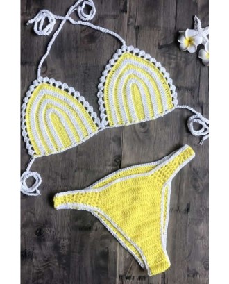 Two Tone Crochet Triangle High Cut Beautiful Swimwear Swimsuit