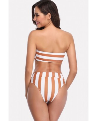Camel Stripe Bandeau Padded Brazilian Swimwear Swimsuit
