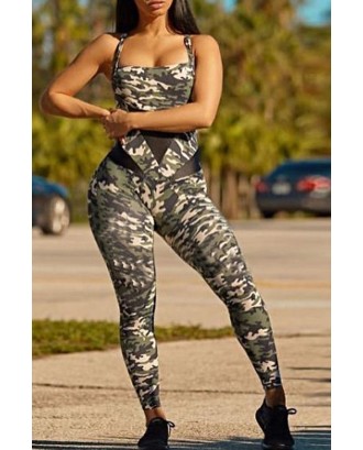 Lovely Stylish Patchwork Camouflage Printed One-piece Jumpsuit