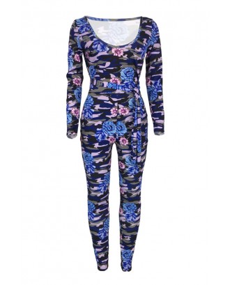 Lovely Trendy Camouflage Printed Blue One-piece Jumpsuit
