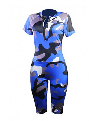 Lovely Casual Camouflage Printed Blue One-piece Romper