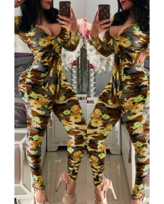 Lovely Trendy Camouflage Printed Green One-piece Jumpsuit