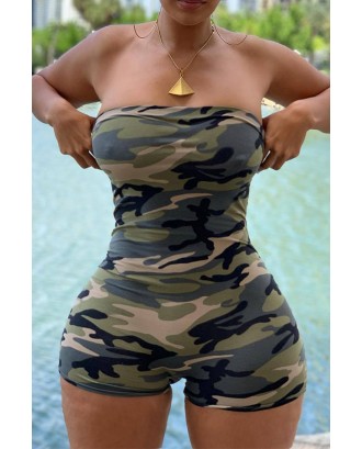 Lovely Casual Camouflage Printed Army Green Romper