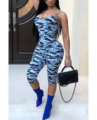Lovely Beautiful Camouflage Printed Blue One-piece Rompers