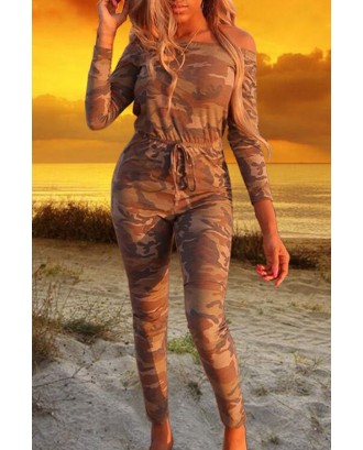 Lovely Casual Camouflage Printed Brown One-piece Jumpsuit