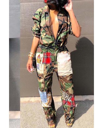 Lovely Euramerican Patchwork Camouflage Printed One-piece Jumpsuit