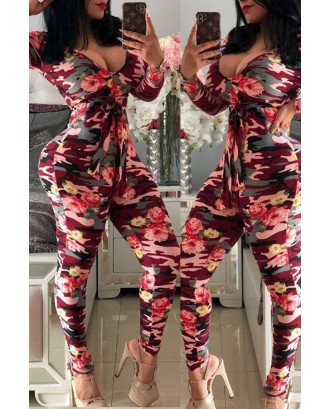 Lovely Trendy Camouflage Printed Red One-piece Jumpsuit