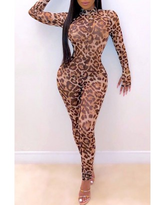 Lovely Casual Leopard Printed One-piece Jumpsuit