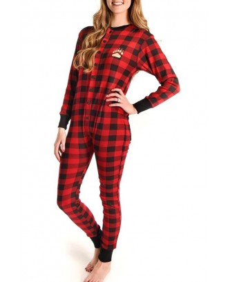 Lovely Family Plaid Printed Mother One-piece Jumpsuit