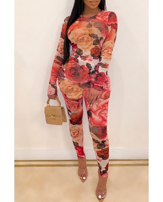 Lovely Trendy Printed Red One-piece Jumpsuit