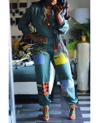 Lovely Trendy Patchwork Army Green One-piece Jumpsuit