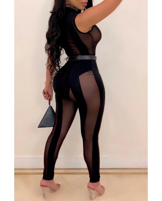 Lovely Beautiful See-through Black One-piece Jumpsuit(Without Belt)