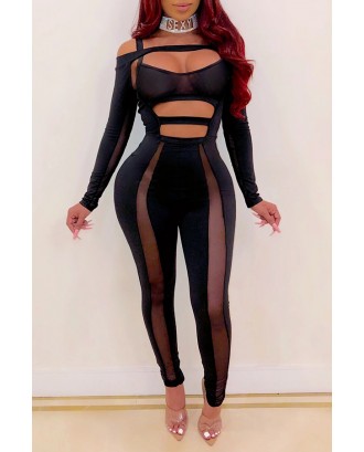 Lovely Beautiful Hollow-out Black One-piece Jumpsuit
