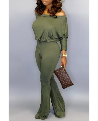 Lovely Casual Dew Shoulder Army Green One-piece Jumpsuit