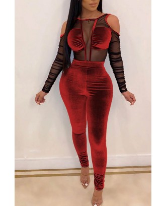 Lovely Beautiful See-through Wine Red  One-piece Jumpsuit