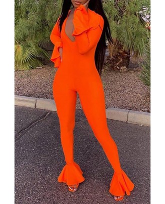 Lovely Casual Flounce Design Orange One-piece Jumpsuit