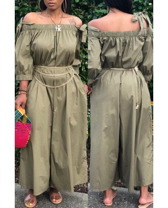 Lovely Leisure Lace-up Loose Army Green One-piece Jumpsuit
