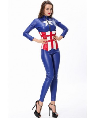 Blue Faux Leather Captain America Patriotic Apparel