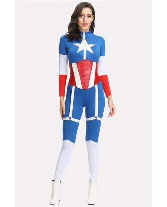 Blue Captain America Jumpsuit Halloween Cosplay Apparel