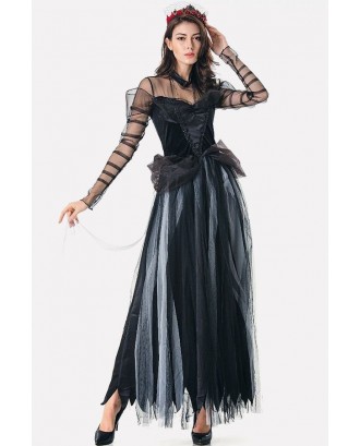 Black Tattered Mesh Dress Horror Corpse Bride Halloween Apparel
