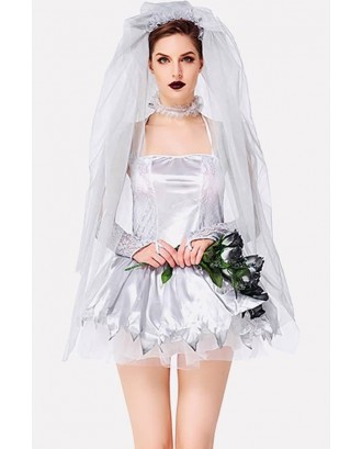 Light-gray Ghost Bride Dress Halloween Apparel