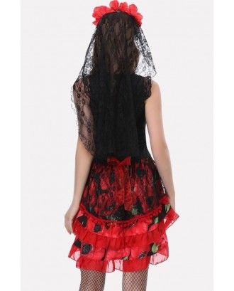 Black-red Ghost Bride Dress Horror Halloween Apparel