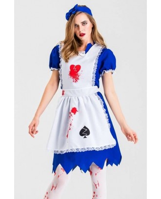 Blue Maid Blood Print Horror Halloween Cosplay Apparel