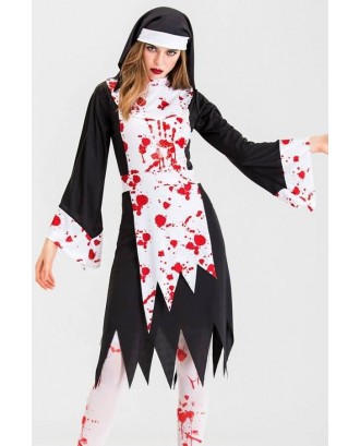Black Nun Blood Print Horror Halloween Cosplay Apparel