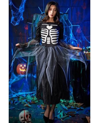Black Skeleton Dress Horror Halloween Apparel