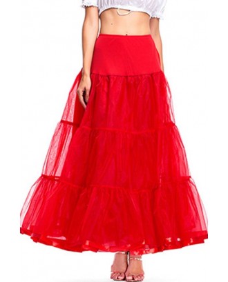 Red Layered Tulle Maxi Petticoat Skirt