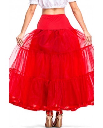 Red Layered Tulle Maxi Petticoat Skirt