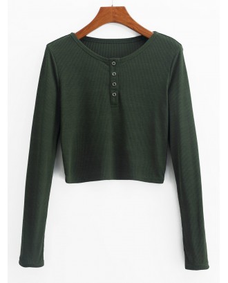  Henley Cropped Knit Tee - Fern Green S