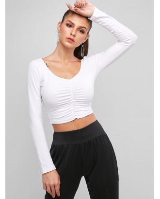 Solid Gathered Front Cropped Tee - White M