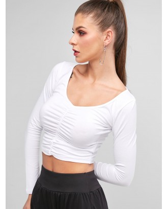 Solid Gathered Front Cropped Tee - White M