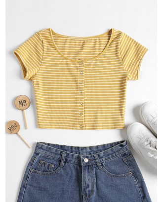 Striped Ribbed Crop Top - Yellow S