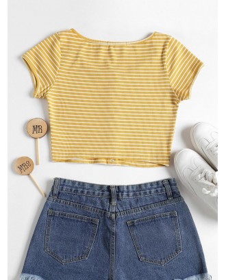 Striped Ribbed Crop Top - Yellow S