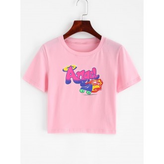 Angel Graphic Short Sleeve Crop T-shirt - Pink S
