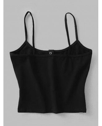 Cropped Snap Button Tank Top - Black S