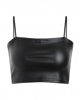Faux Leather Cami Crop Top - Black S