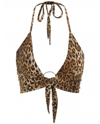 Tie Back Double Lined Snake Print Crop Top - Leopard M