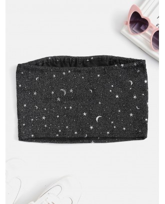 Star Moon Cropped Tube Top - Black S