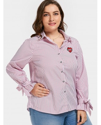 Plus Size Applique Striped Shirt - Pink 4xl