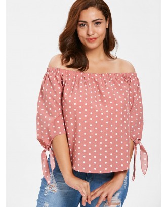  Plus Size Knotted Polka Dot Blouse - Pink 3x