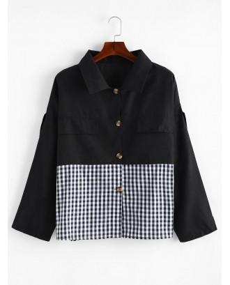 Button Down Gingham Plus Size Shirt - Black 1x