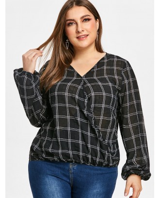  Plaid Plus Size Pullover Tunic Blouse - Black 2x