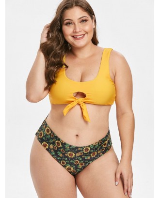  Plus Size Sunflower Keyhole Swimwear Set - Multi-a 2x