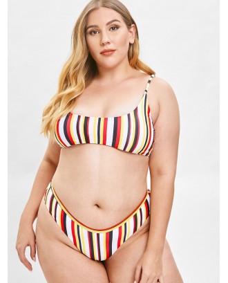  Colorful Striped Plus Size Swimwear Set - Multi 1x