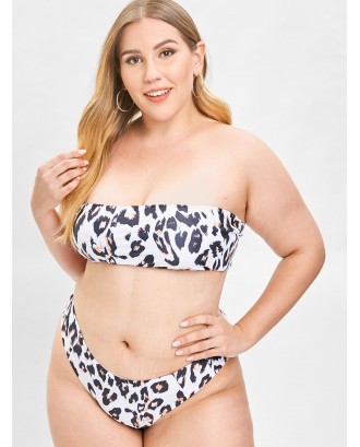  Leopard Plus Size Bandeau Swimwear Set - White 1x