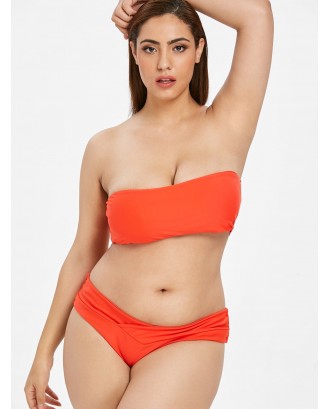  Bandeau Plus Size Swimwear Set - Bright Orange 2x